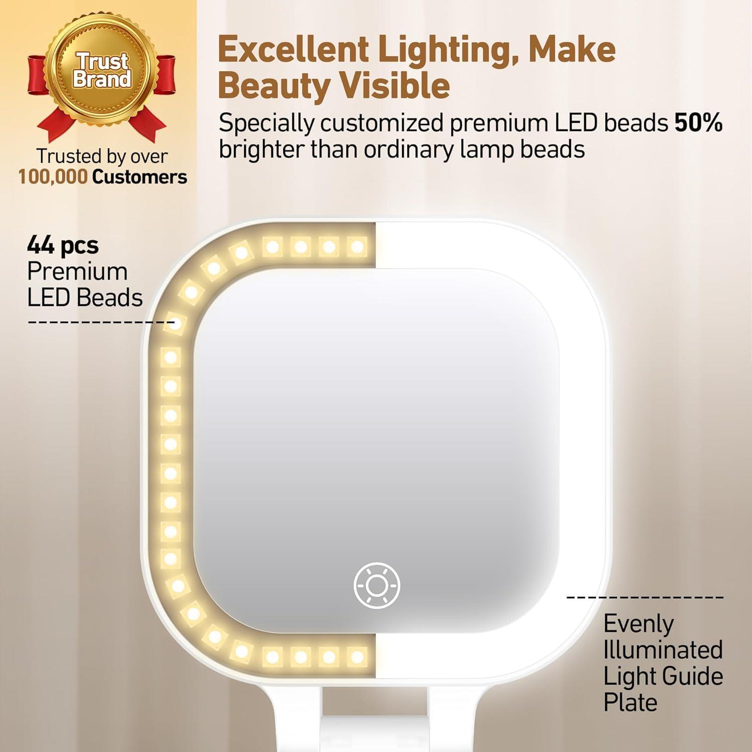GOMIPURU Travel Mirror with Light, 1x/30x Magnifying Mirror with 3 Color Lights and Adjustable Brightness, 4.5x3.9 inch Small Compact Hangable Hand Pocket 3 Way Mirror, Comes with Tweezer - Image 6