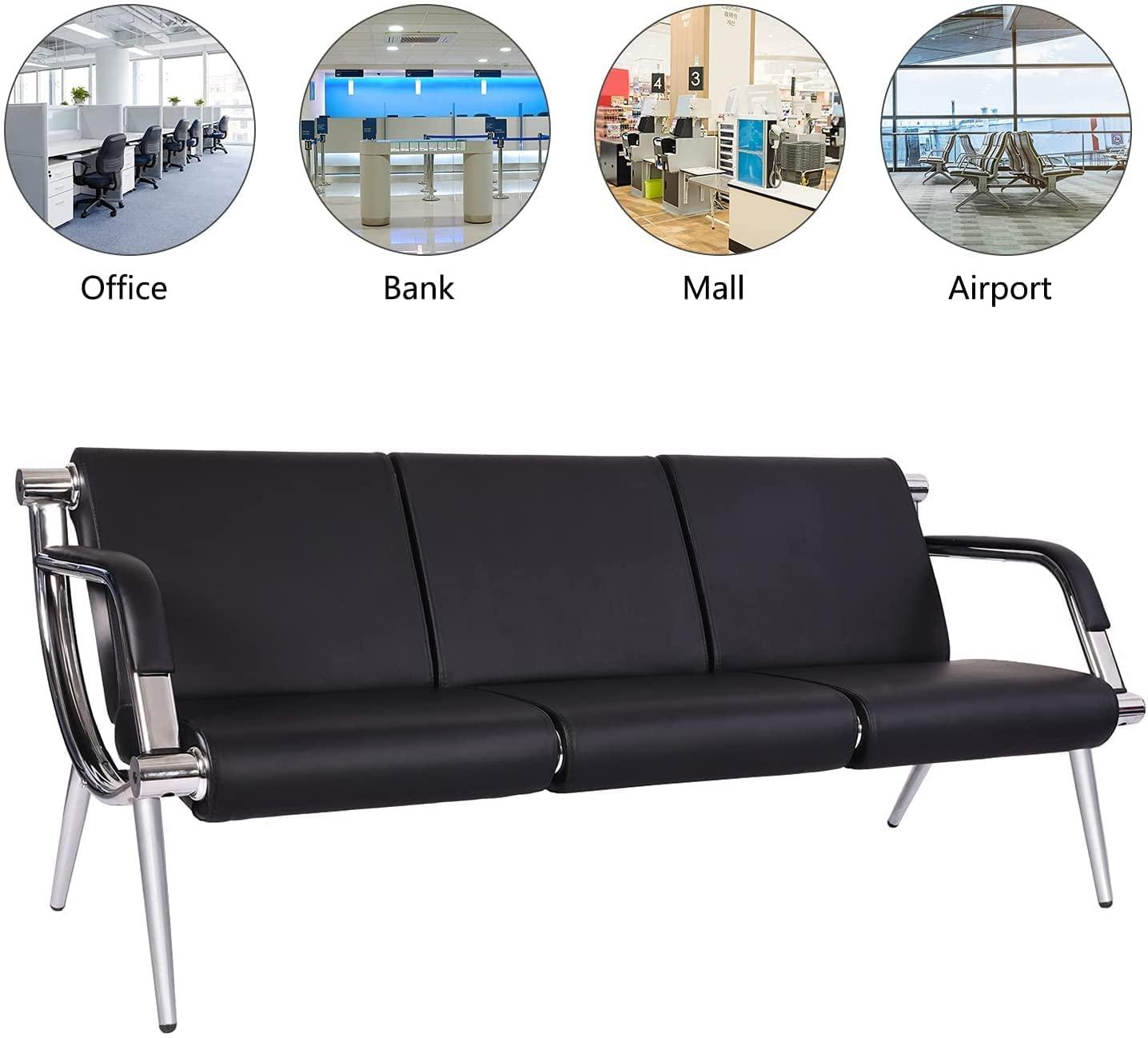 Kinfant Waiting Room Chairs Sofa Furniture - 5-Seat Office Guest Reception Chair with Armrest for Waiting Room Airport Hospital Bank (Black - PU) - Image 5