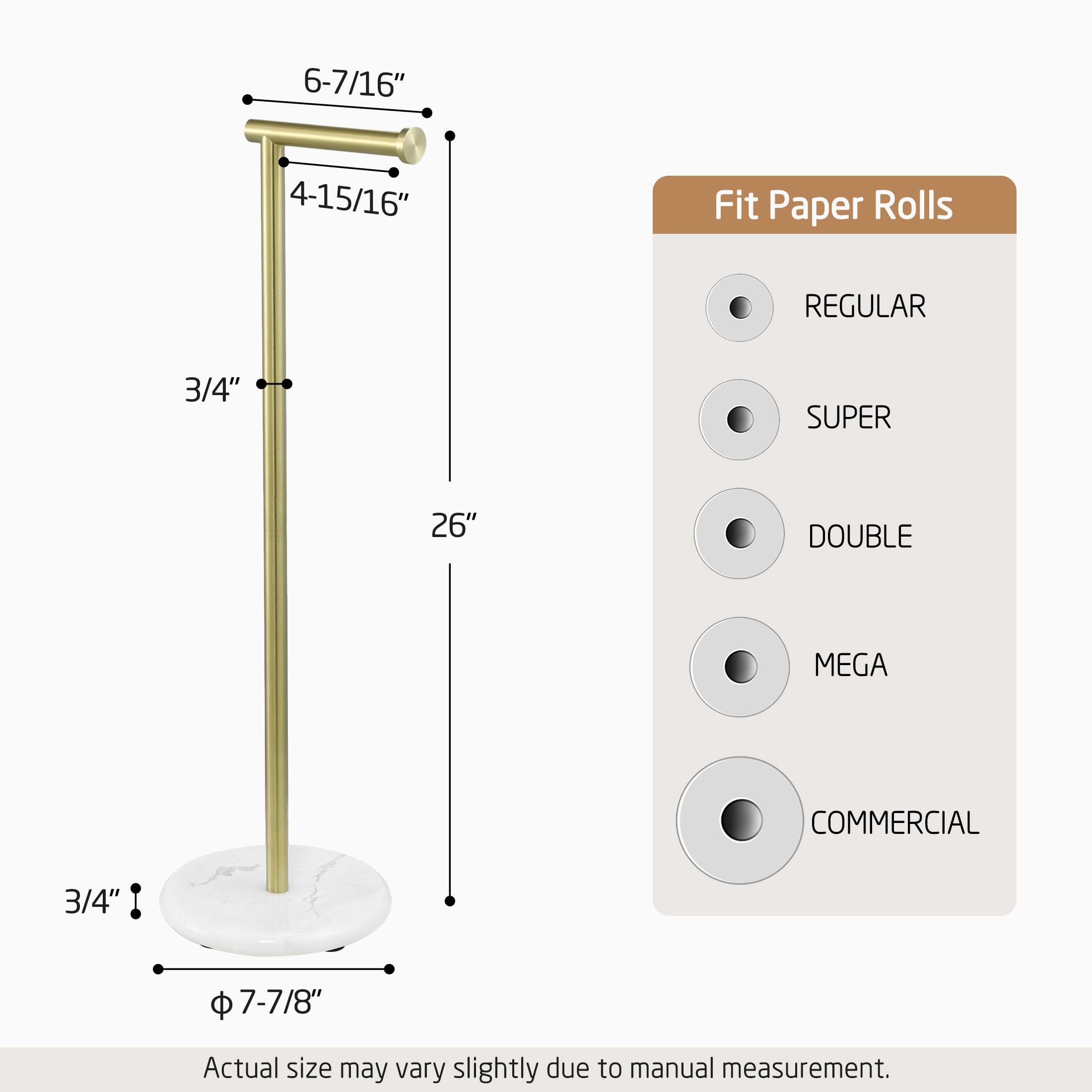 KES Gold Toilet Paper Holder Freestanding, Toilet Paper Holder Stand with Natural Marble Base, 26" Height Floor Free StandingToilet Paper Holder 18/8 Stainless Steel Brushed Gold, BPH284S66-BZ - Image 2