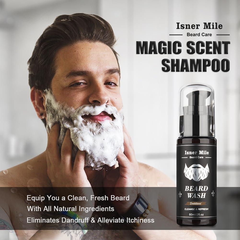 Isner Mile Beard Grooming Kit for Men: Trimming Sets with Beard Wash/Shampoo - Oil - Balm - Brush - Comb - Scissors & Storage Bag, Valentines Birthday Fathers Gifts for Dad Men Husband Boyfriend - Image 4