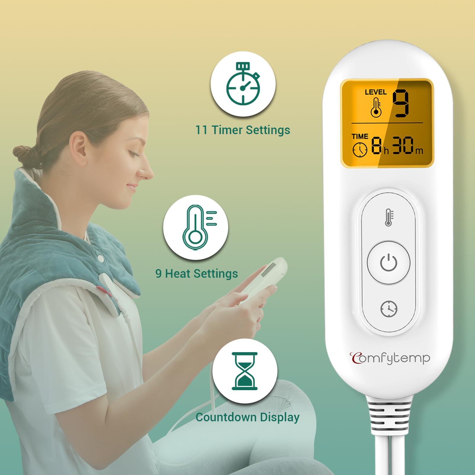 Comfytemp Heating Pad for Neck and Shoulders and Back, Father's Day Gifts, FSA HSA Eligible 2.6lb Weighted Electric Heat Pad for Pain Relief, 9 Heat Settings, Birthday Gifts for Women Men Mom Dad - Image 5