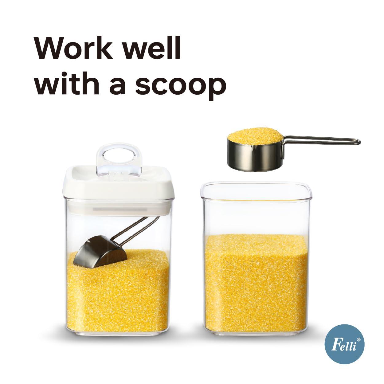 Felli Flip Tite Food Storage Containers With Lid 5" LARGE Airtight Ring Lock Flip Top, Square Acrylic Canister Jar for Rice Sugar Flour Protein Powder, Kitchen Pantry Organizer, Gift Set (1.8qt) - Image 9