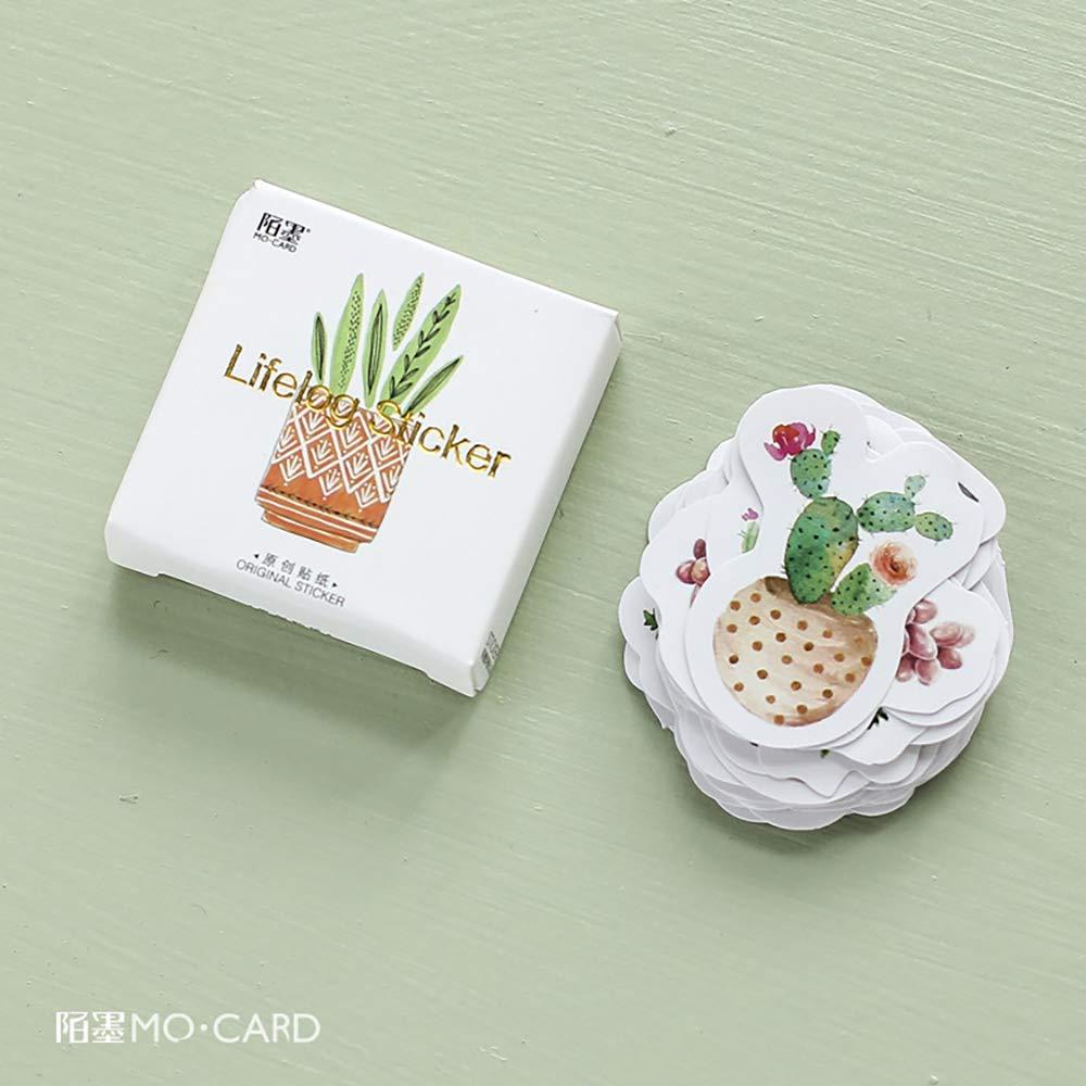 Small Scrapbooks Laptop Stickers, Doraking Boxed Green Pot Plants Stickers for Laptop, Scrapbooking, Suitcase (Green Buds, 45PCS/ Box) - Image 2