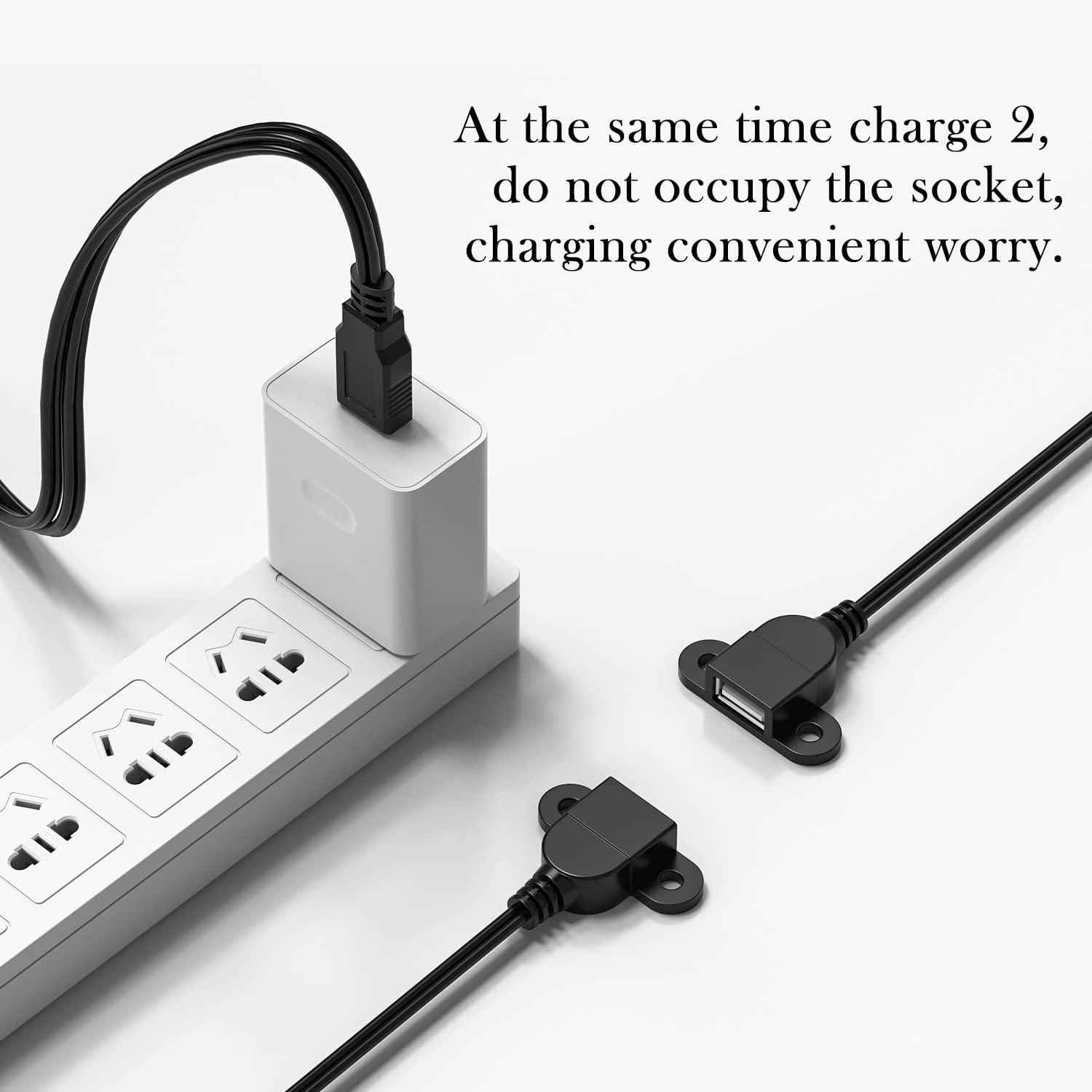 JUXINICE USB Charging Extension Panel Mount Cable,USB 2.0 Charging Port 1 to 2 Panel Mount with Screw Hole, Used for Furniture/Mobile Phones/Portable Power and More(5FT/1.5m) with 4PCS Screw - Image 3