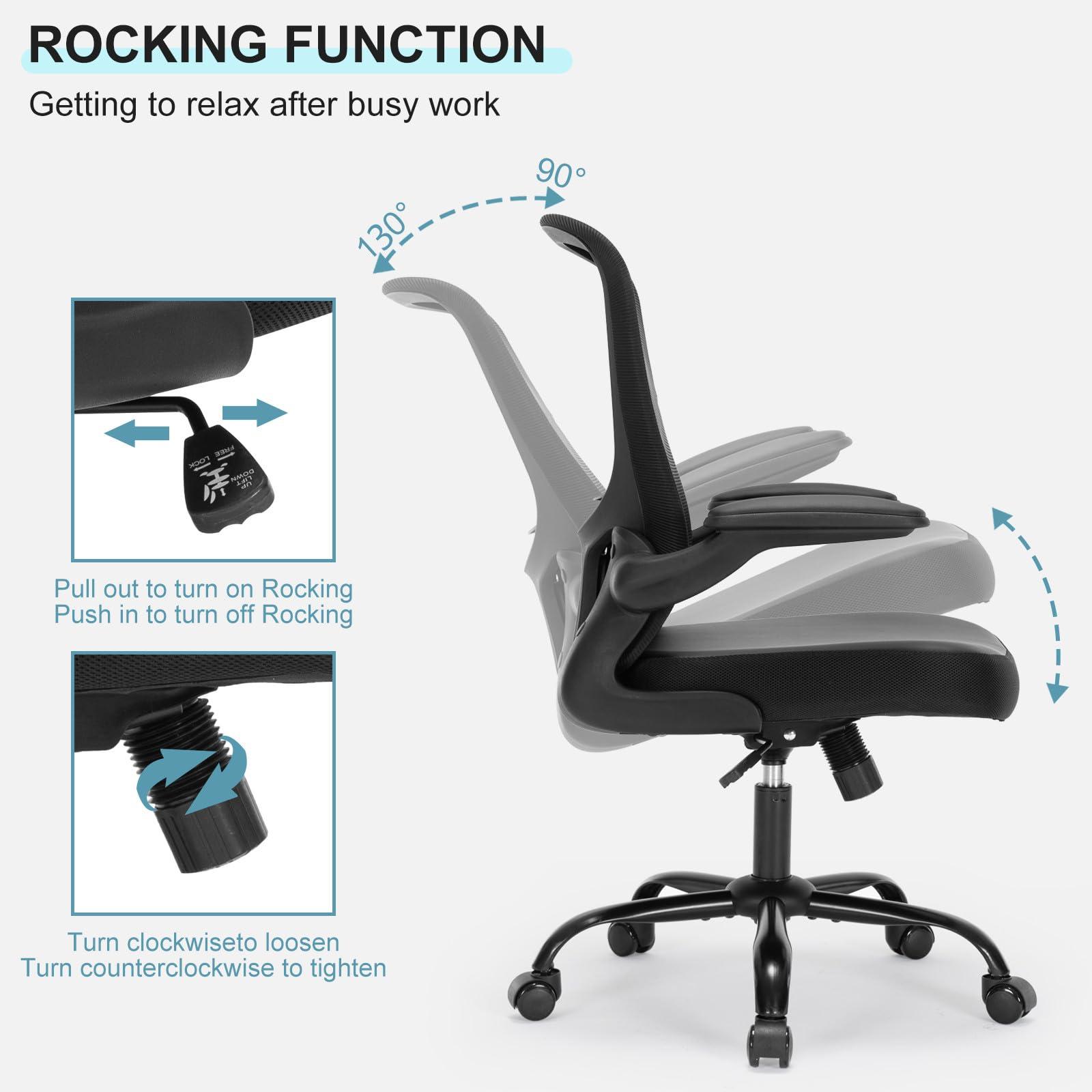HOMIFYCO Office Chair, Ergonomic Desk Chair with Flip-up Armrests, PU Leather Computer Chair Home Office Desk Chairs with Lumbar Support, Mesh Swivel Executive Chair Rolling Task Chair, Black - Image 5