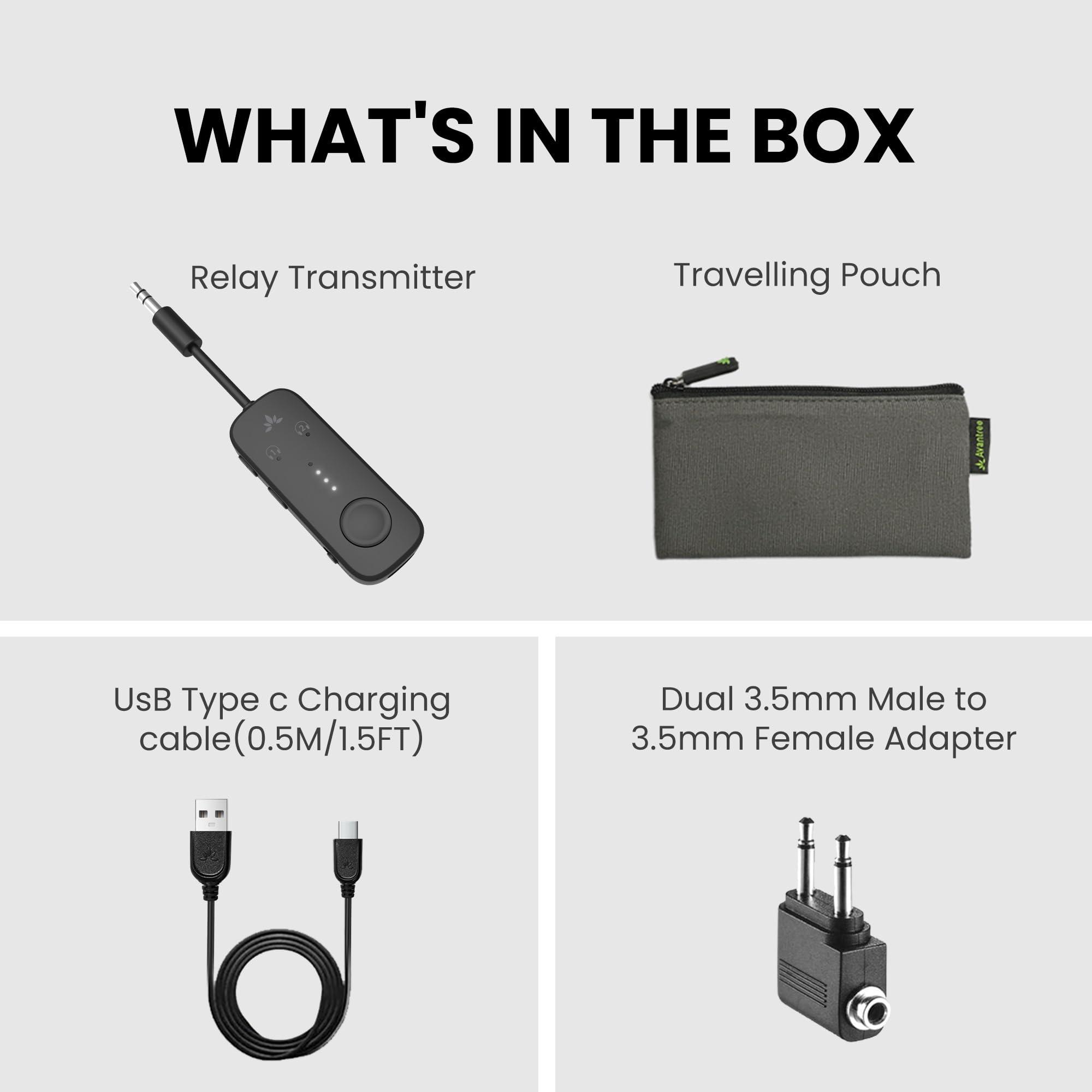 Avantree Relay - Airplane Bluetooth 5.3 Adapter with Qualcomm aptX Adaptive, Supports 2 AirPods or Headphones, 20Hr Playtime, 3.5mm AUX Wireless Audio Transmitter for Travel Flight, Airline, Gym - Image 9