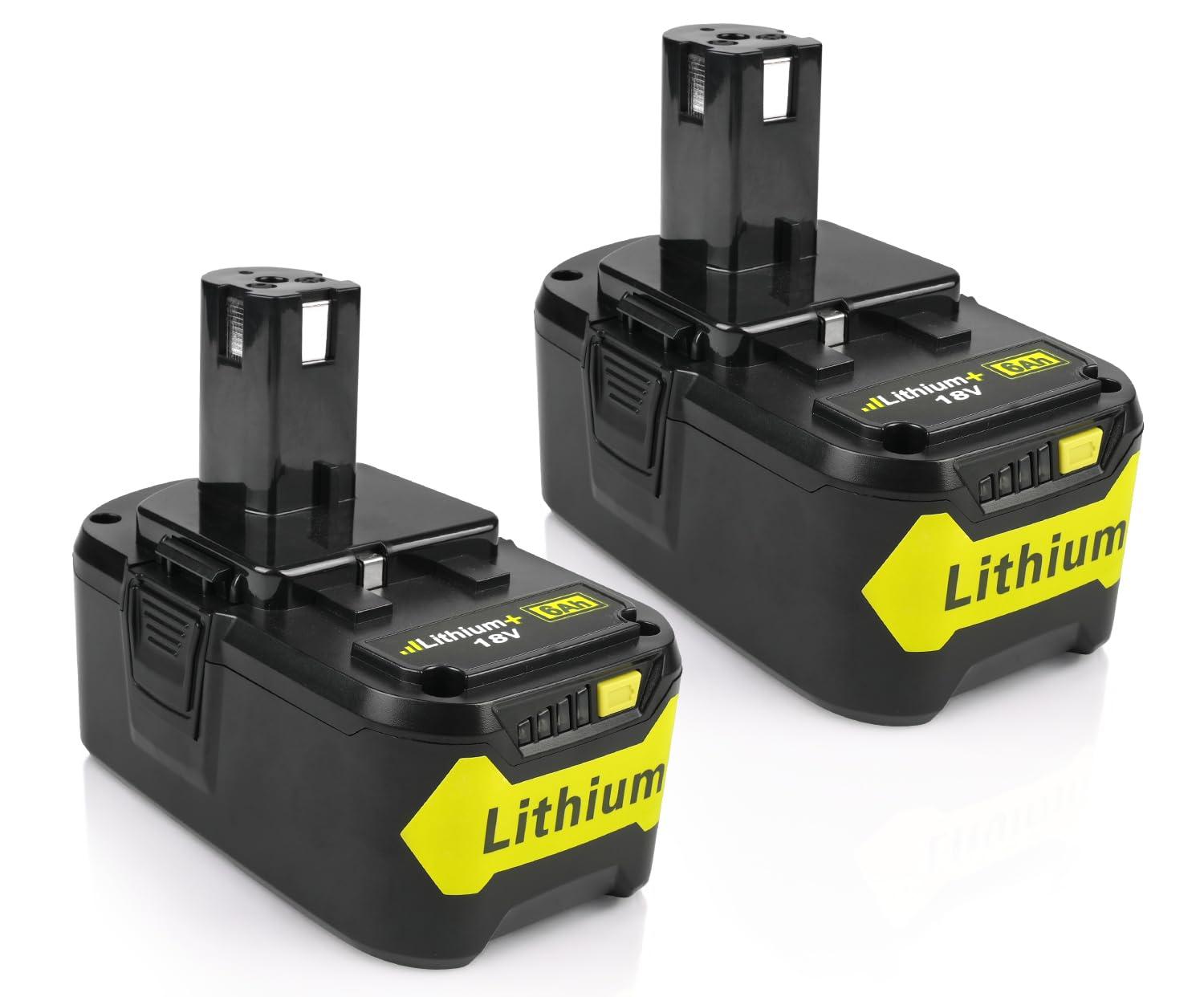 VIRSHX BATT Upgraded 2packs 6Ah 18V Replacement for Ryobi 18V Battery Compatible with Ryobi ONE+ P108 P102 P103 P104 P105 P107 P109 P122 Cordless Tool Batteries with Indicator