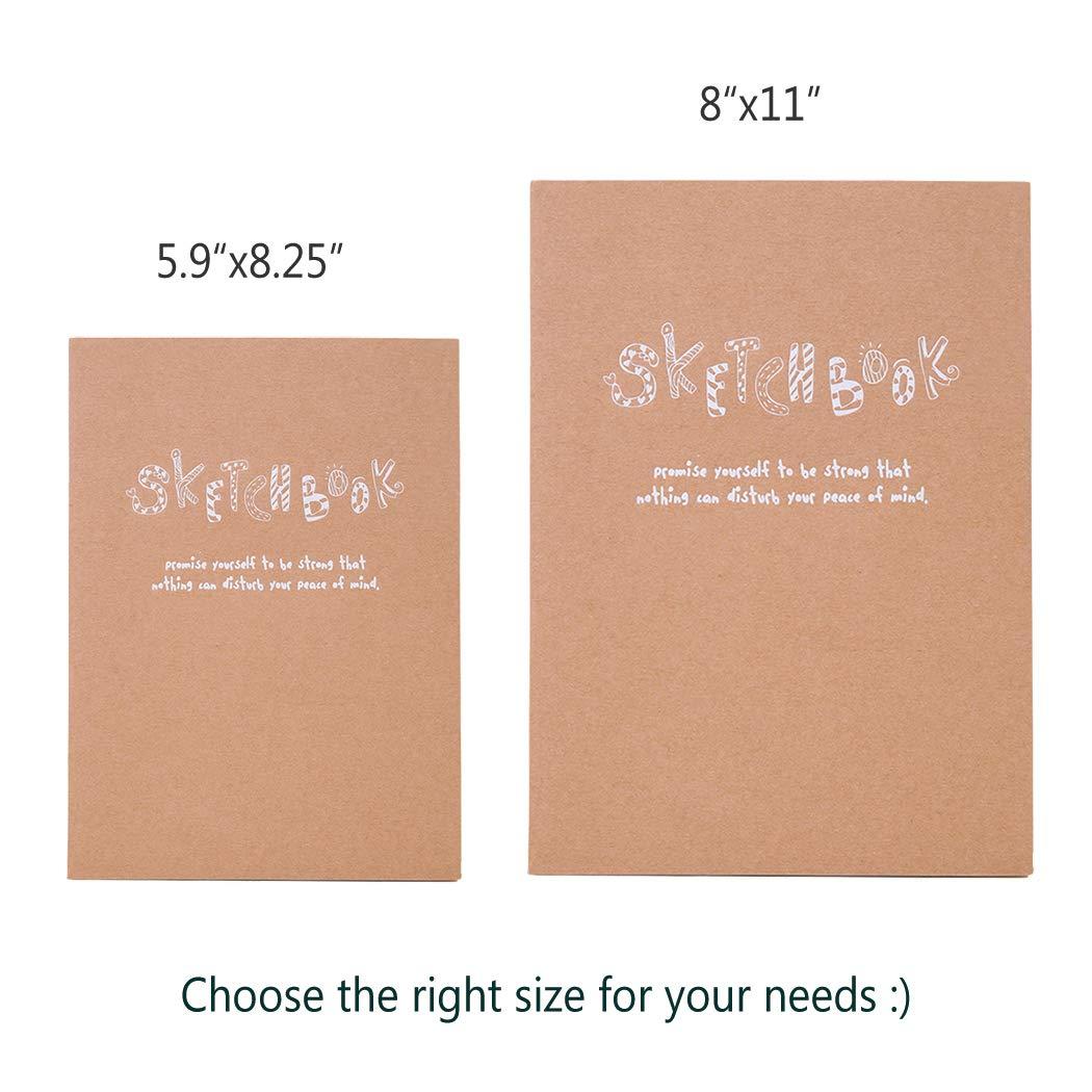 Kraft Cover Drawing Notebook & Sketchbook – Set of 2 Blank Plain Sketch Books – 125g Thick Paper, 200x280mm Paper Ideal for Drawing & Sketching- 128 sheets/256 Pages – 180 Degree Opening, 2pcs - Image 3