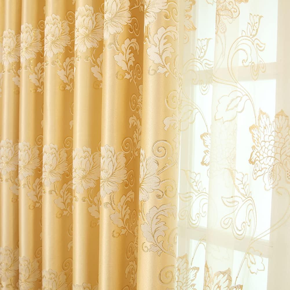 ELKCA Luxury Gold Floral Curtains for Bedroom Jacquard Window Curtains for Living Room,Grommet Top,2 Panels(Floral-Golden,52 by 96 inch Long) - Image 3
