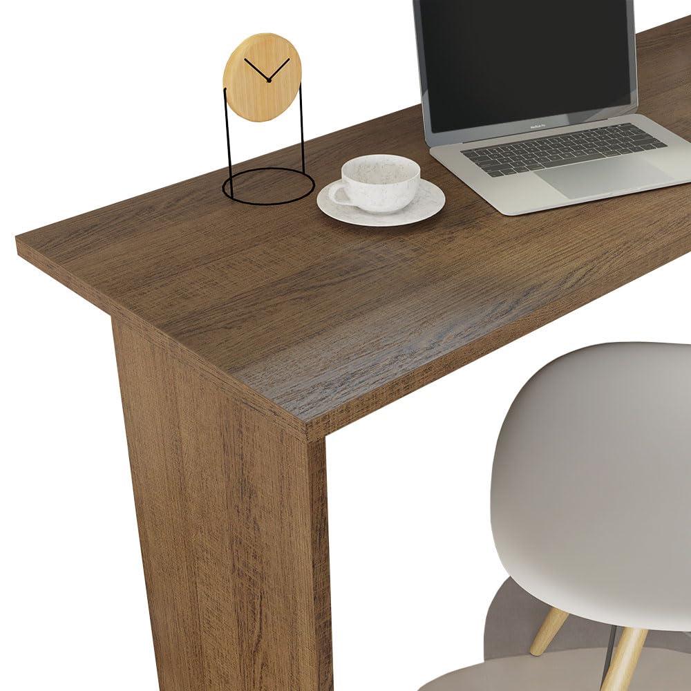 Madesa Modern L Shaped Desk 59 Inch with 2 Drawers and 4 Storage Shelves Home Office Corner Study Table Unit for Kids and Adults - White/Brown - Image 8