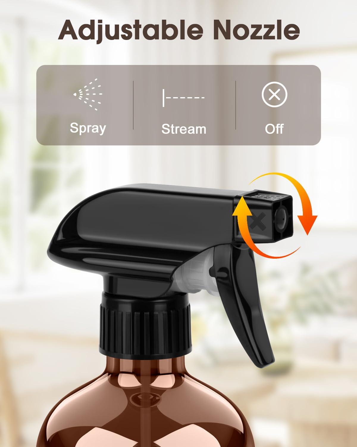 Glass Spray Bottle with Silicone Sleeve Protection, Amber Glass Spray Bottle Set for Non-toxic Window Cleaner Aromatherapy Facial Hydration Watering Flowers Hair Care 2 Pack/16 oz (Black) - Image 4