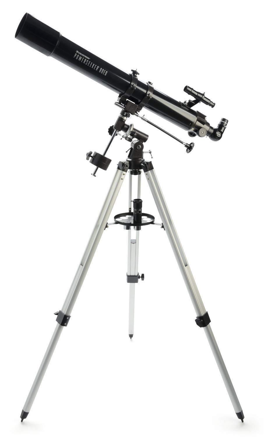 Celestron 21048 PowerSeeker 80EQ Refractor Telescope - Includes Two Eyepieces, Erect Image Diagonal, 3X Barlow Lens, Height-Adjustable Tripod and Deluxe Accessory Tray, Black