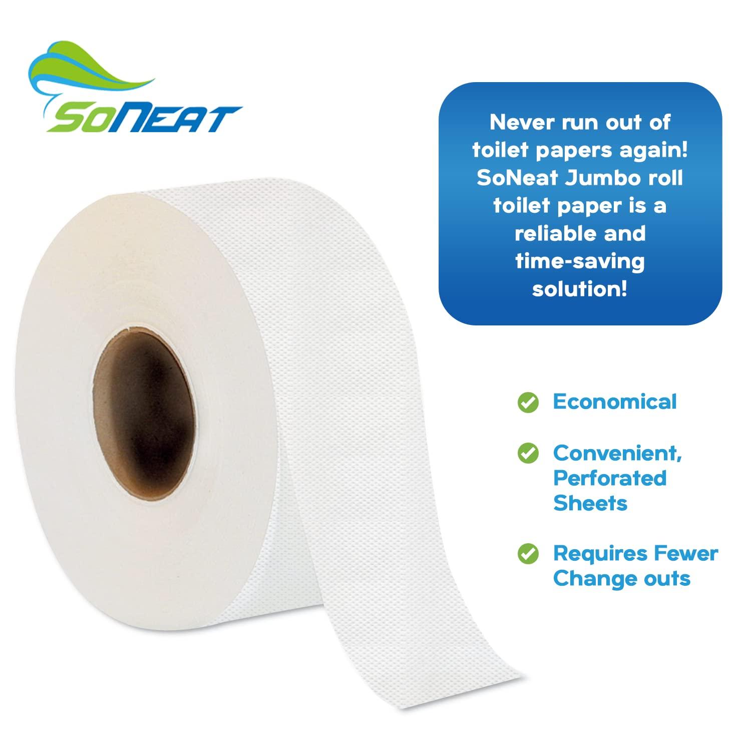 SoNeat 3-Ply Jumbo Toilet Paper Rolls, 9' Commercial Bathroom Tissue, 600 Ft. Long, Fits Standard Dispensers - Image 6