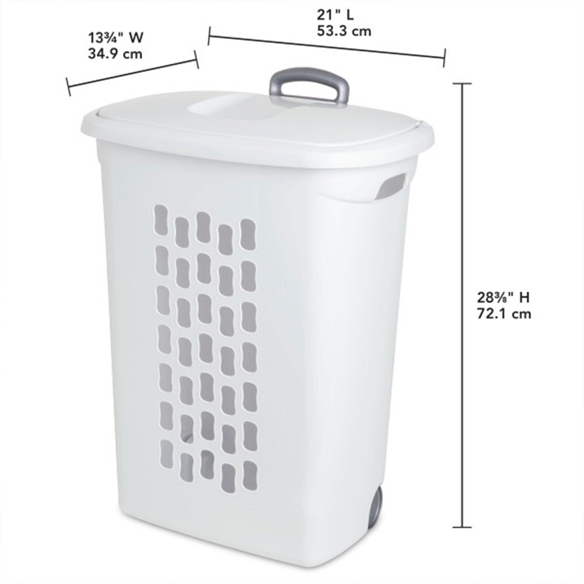 Sterilite 3-Pack Laundry Hamper with Lid and Wheels, Rolling Clothes Basket, Ultra, White - Image 3