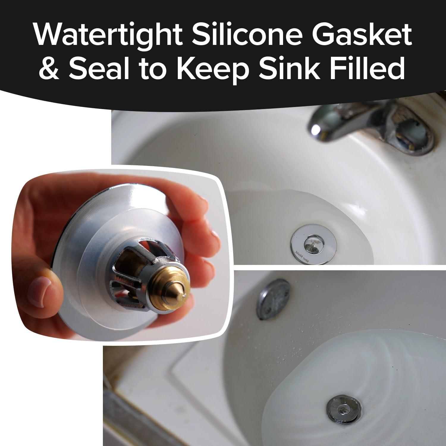 Mer-Maid Drain Magic AS-SEEN-ON-TV Replace Broken or Missing Bathroom Drain Stoppers in Seconds, No Tools, Push To Fill, Hair Catcher Prevents Clogs, Watertight Silicone Seal,Chrome Plated Solid Brass - Image 8
