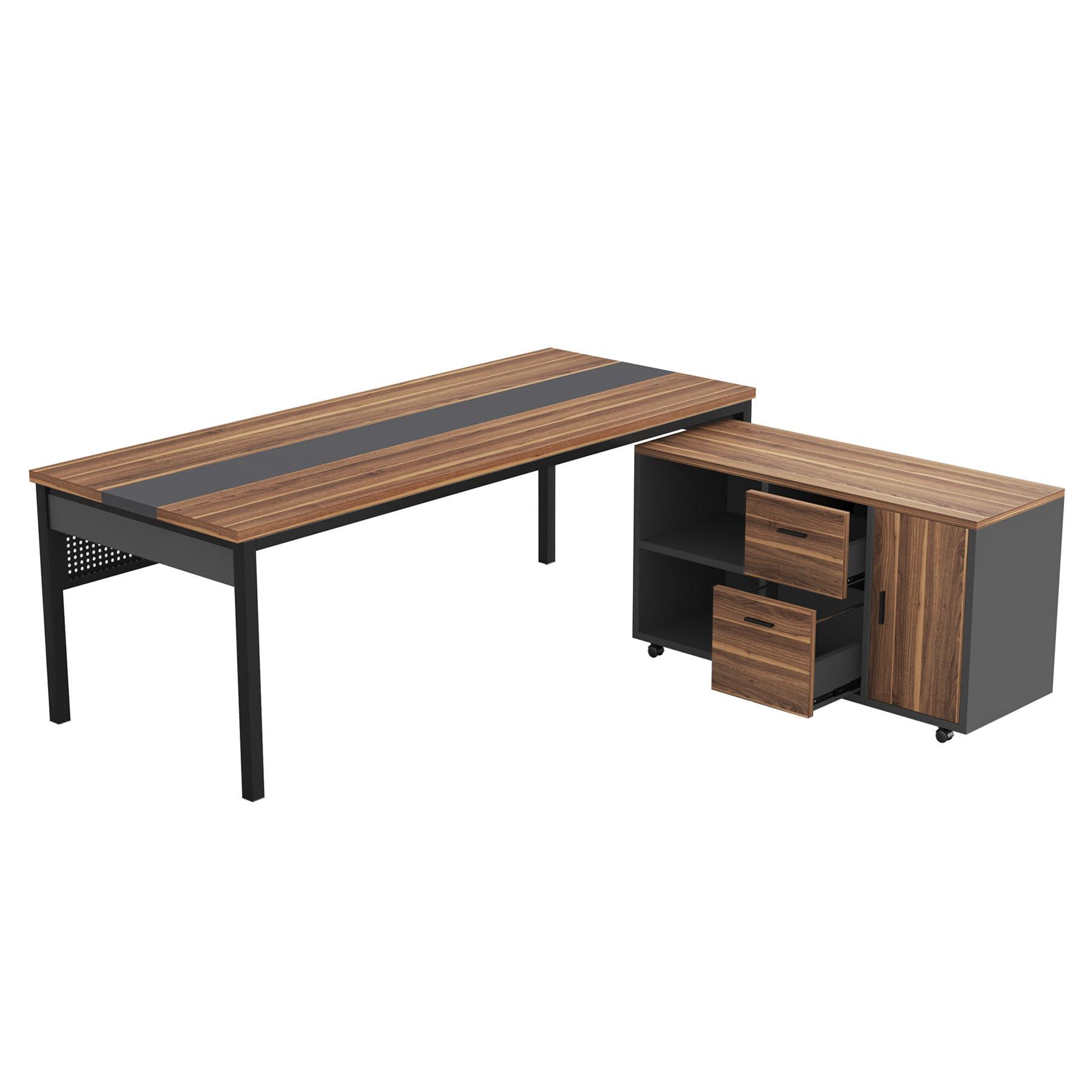 Tribesigns 70.8" Large Executive Office Desk and 47" Lateral File Cabinet Combo, L-Shaped Computer Desk 2 Piece Business Furniture with Drawers and Shelves, Home Office Workstation, Walnut - Image 7