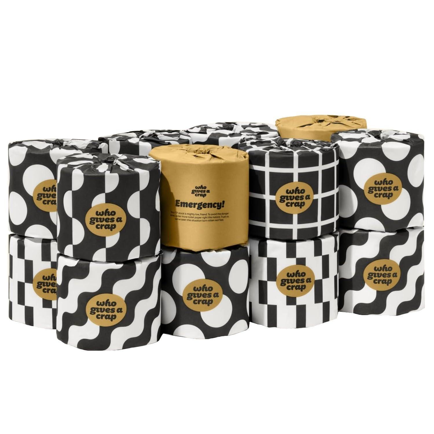 Who Gives A Crap 100% Bamboo Toilet Paper, 16 Rolls, 3 Ply, 330 Sheets, Long, Strong & Soft Toilet Tissue, Sustainable, Biodegradable, Renewable, Tree Free Bathroom Tissue Made with Bamboo Fibers