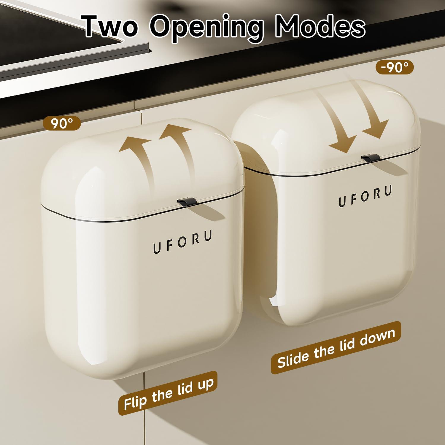 UFORU 2.4gal/9L Compost Bin Kitchen for Counter Top or Under Sink, Plastic Hanging Trash Can with Lid, Wall Mounted Garbage Can for Bathroom, Office, RV - Image 2