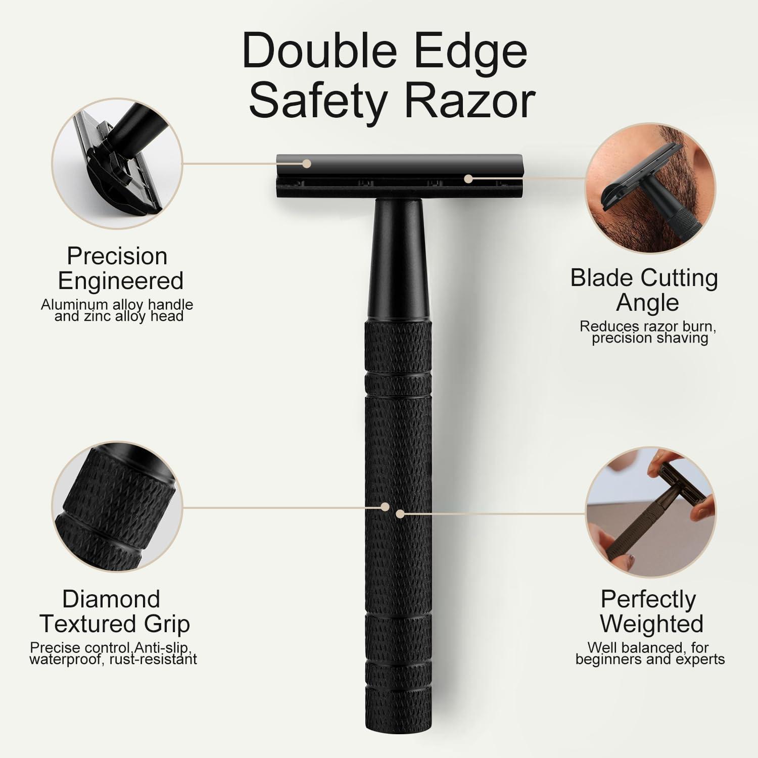 Matte Black Safety Razor, Single Blade Razors for Men, with 10 Stainless Steel Double Edge Blades, Reusable Metal 1 Blade Razor, Eco-Friendly, Smooth and Close Shave, Sustainable, Plastic Free - Image 4