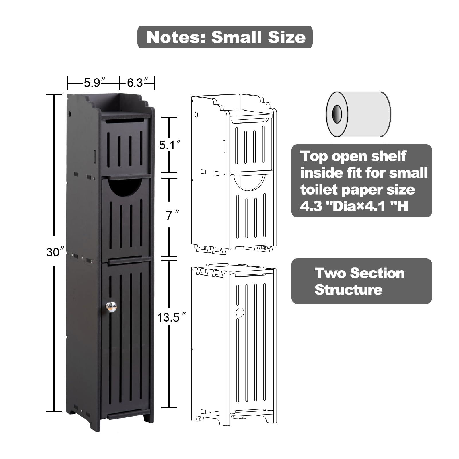 AOJEZOR Bathroom Storage Cabinet for Small Space-Toilet Paper Cabinet Fit for Small Roll,Black - Image 2