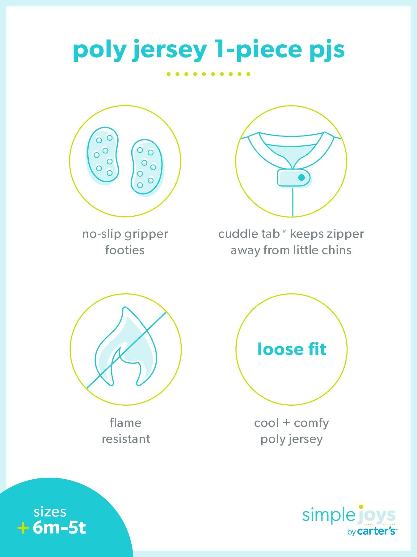 Simple Joys by Carter's Toddlers and Baby Girls' Loose-Fit Polyester Jersey Footed Pajamas, Pack of 3 - Image 5