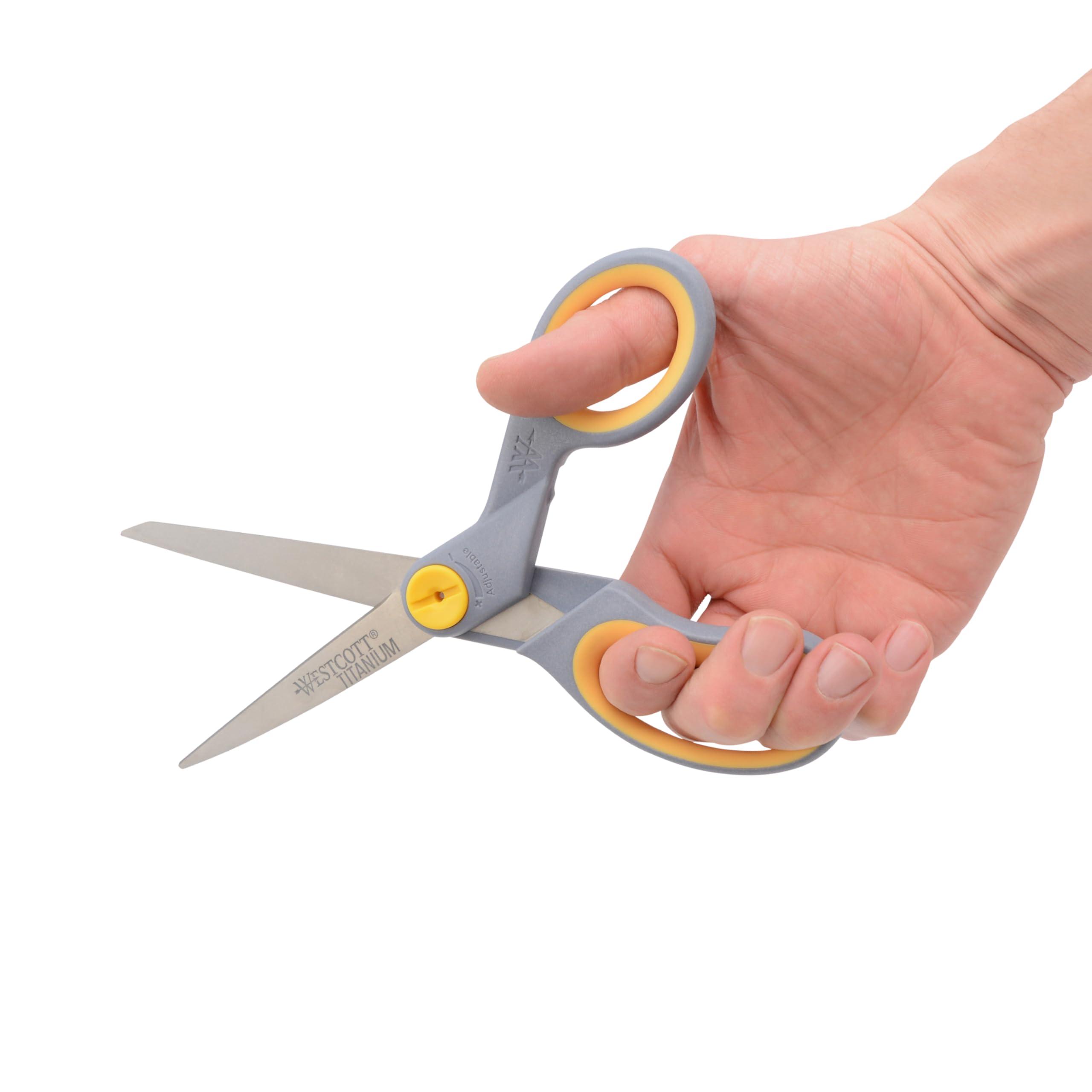 Westcott 8-Inch Titanium-Bonded Scissors with Adjustable Glide Feature for Office and Home - Gray/Yellow, 2-Pack - Image 8