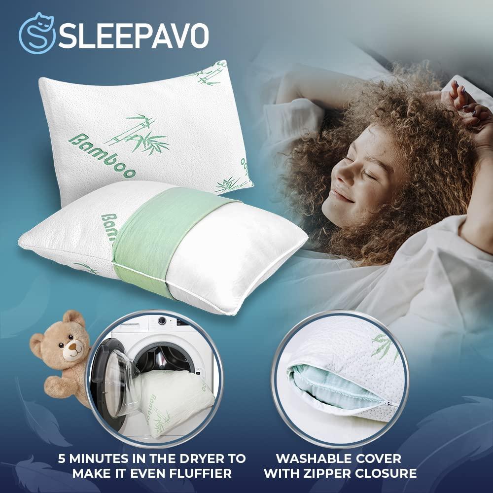 Memory Foam Pillows Queen Size Set of 2 - Cooling Bed Pillows for Sleeping - Back, Stomach, Side Sleeper Firm, Comfy Cool Shredded - 2 Pack, Rayon Derived from Bamboo - Image 5