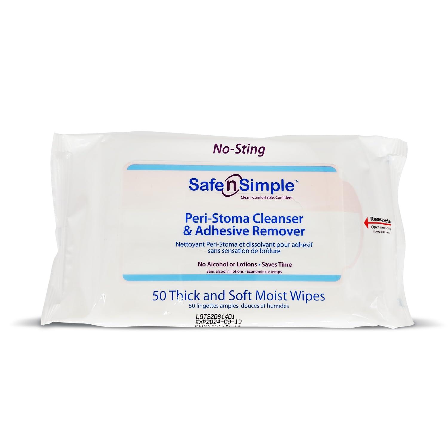 Safe n' Simple Adhesive Remover Wipes - 50 Large No-Sting Skin Prep Wipes Medical Skin Adhesive Remover - Adhesive Removing Wipes for Skin - Non-Alcohol