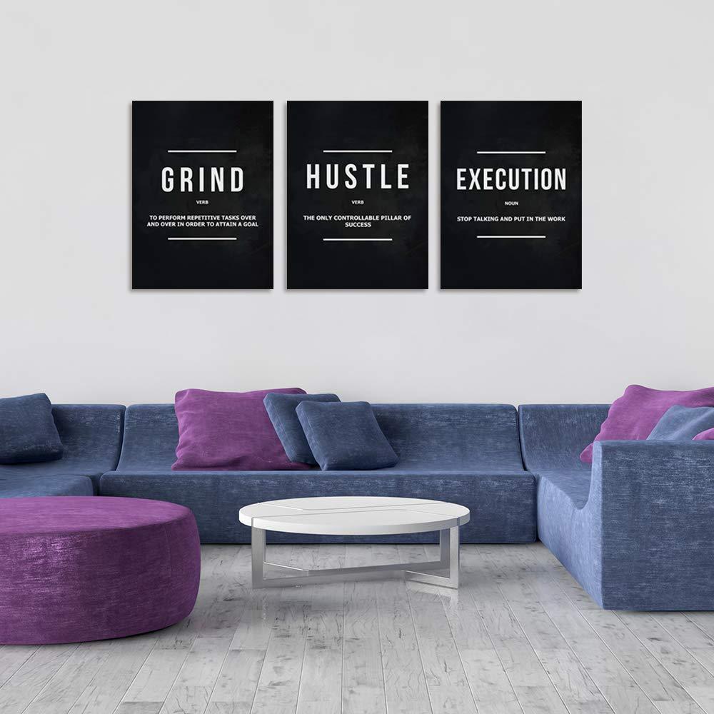 Motivational Office Wall Decor Inspirational Success Canvas Wall Art Hustle Posters Prints Entrepreneur Quote Wall Picture Paintings 3 Pieces Artwork Home Bedroom Framed Easy to Hang(36”Wx16”H) - Image 4