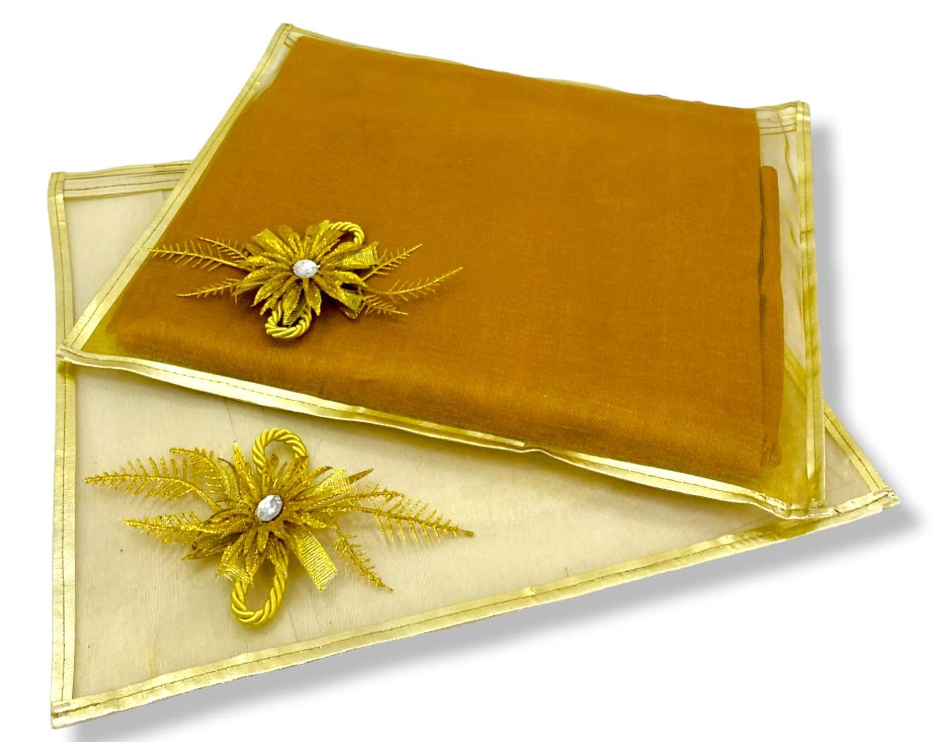 RAAHII Polyvinyl Chloride Wedding Gifting 5 Piece Single Saree/Suit Packing Sari Cover/Saree Pouch Bag With Zip Organizer For Wardrobe Storage Or Gifting,43 Cm,1 Cm,Gold