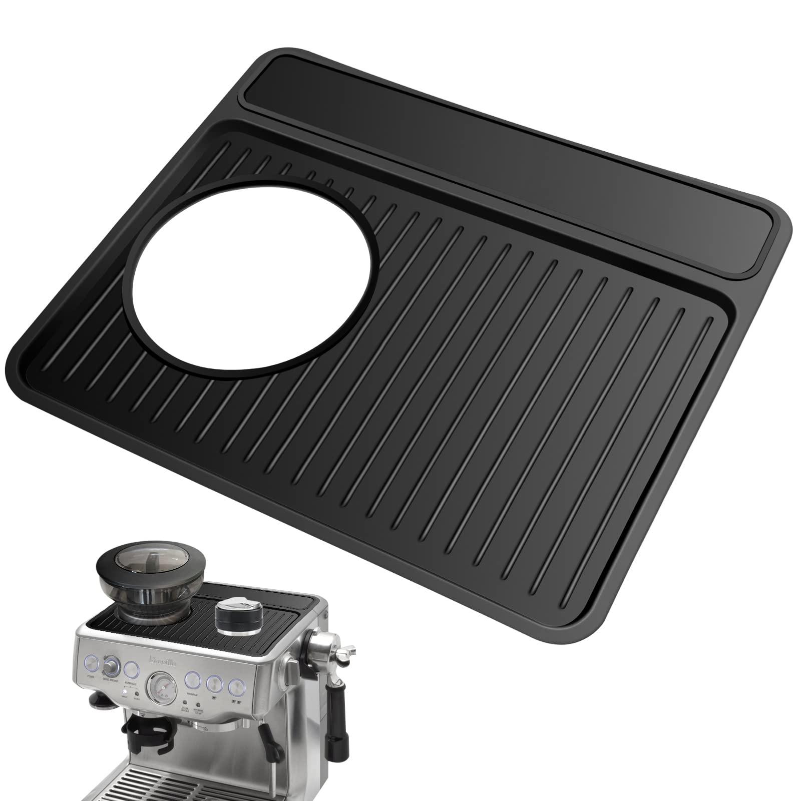 Tamping Mat for Breville 870/880, Espresso Tamper Mat, Food Grade Silicone Non-Slip, 11in x 9.25in, Waterproof Heat Resistant, Espresso Tamping Station for Espresso Machine Barista Accessories (Black)