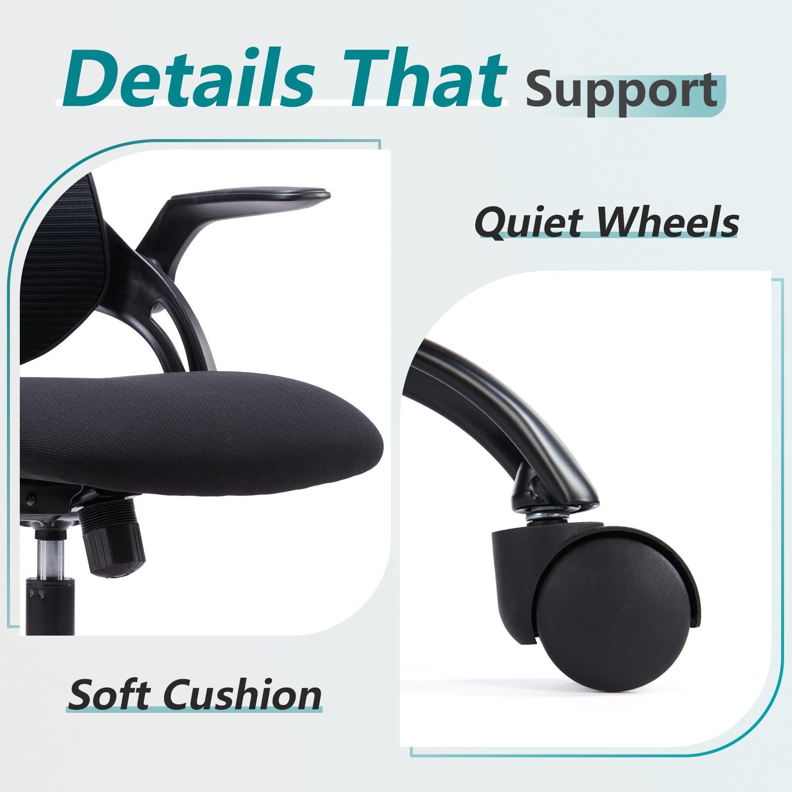 SMUG Home Office Desk Chair, Ergonomic Computer Managerial Executive Chairs High-Back Work Swivel Task Chairs with Wheels, Lumbar Support, Comfy Flip-up Armrest for Gaming, Study, Student, Black - Image 9