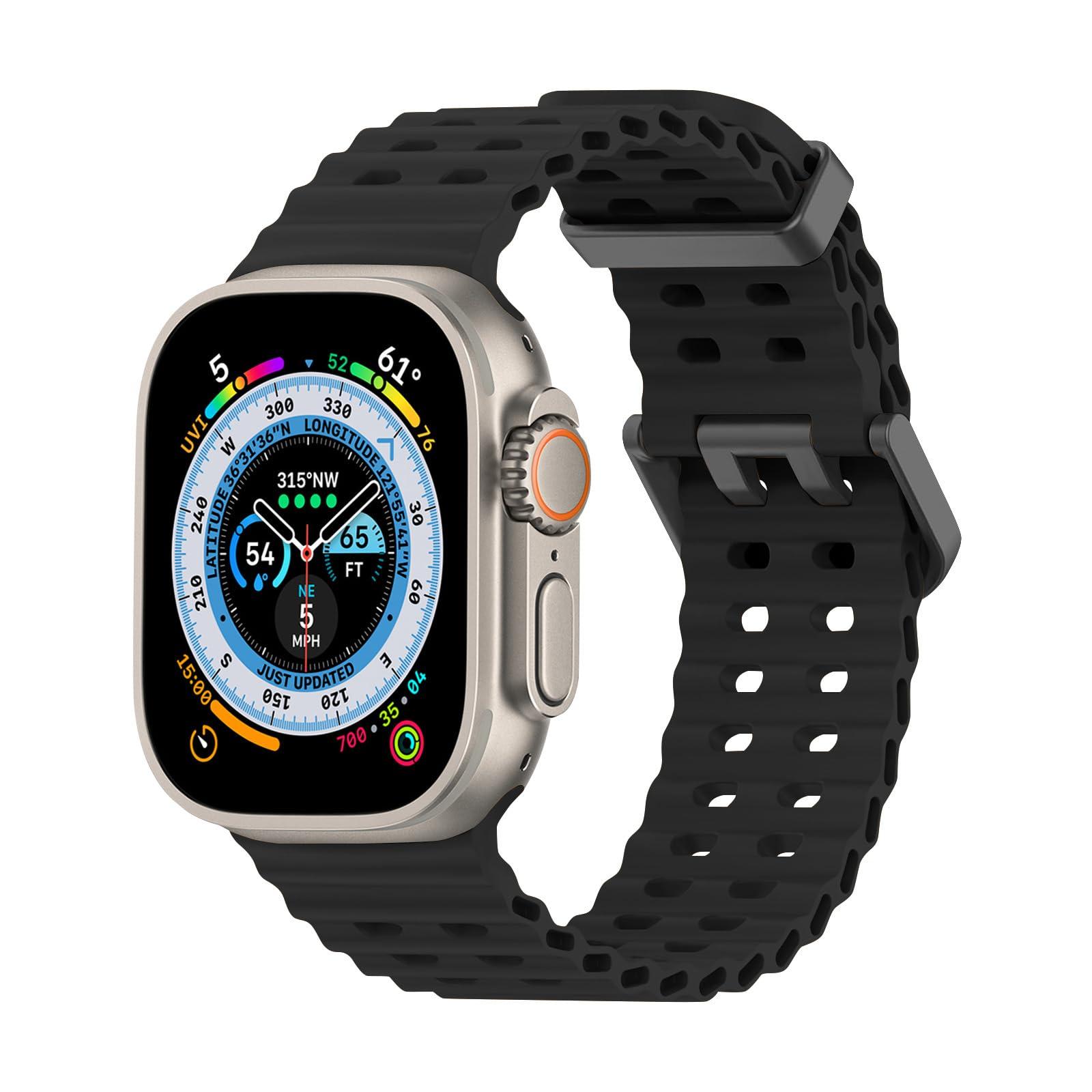 Ycysh Ocean Band Compatible with Apple Watch Ultra 2 / Ultra 49mm 45mm 44mm 42mm for Women Men, Silicone Sport Band Replacement for iWatch Ultra 2 Series 9 8 7 6 5 4 3 2 1 SE