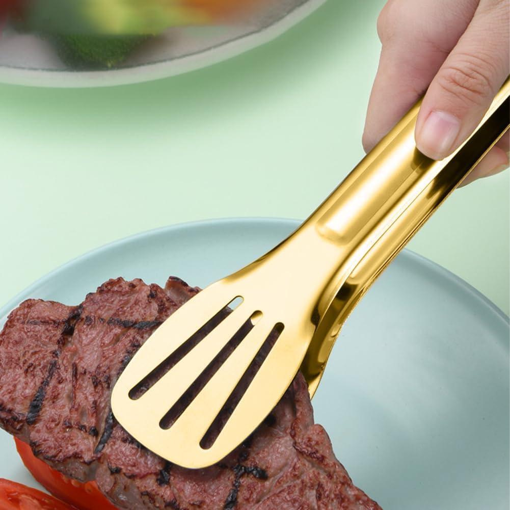 IAXSEE 4 PCS Serving Tongs Gold Tongs 9 Inch Serving Utensils Stainless Steel Serving Tongs for Salad Buffet Appetizer Dessert Tong for Food Parties (9 Inch, 4 GOLD) - Image 2