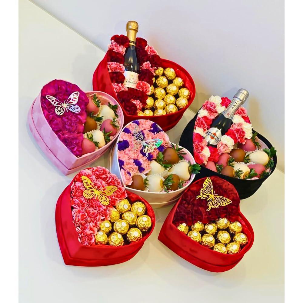 UNIKPACKAGING Premium Quality Heart Shaped Velvet Flower Boxes, SET OF 3, Gift Boxes for Luxury Flower and Gift Arrangements, with Lids, (Black) - Image 6