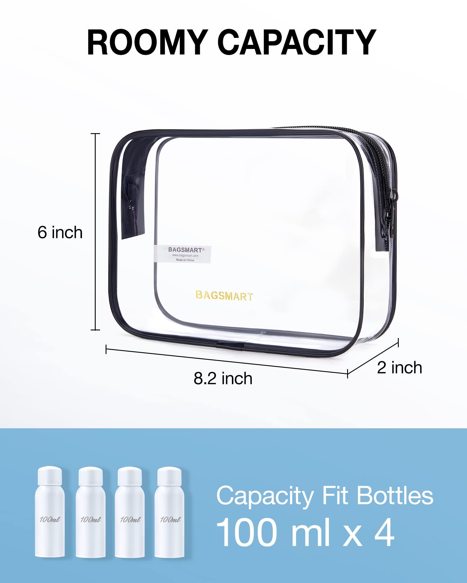 BAGSMART Clear Toiletry Bag, 2 Packs TSA Approved Water resistant Quart Size Travel Organizer, Airport Airline Travel Essential Carry On Makeup Cosmetic Bags for Women, Black - Image 2
