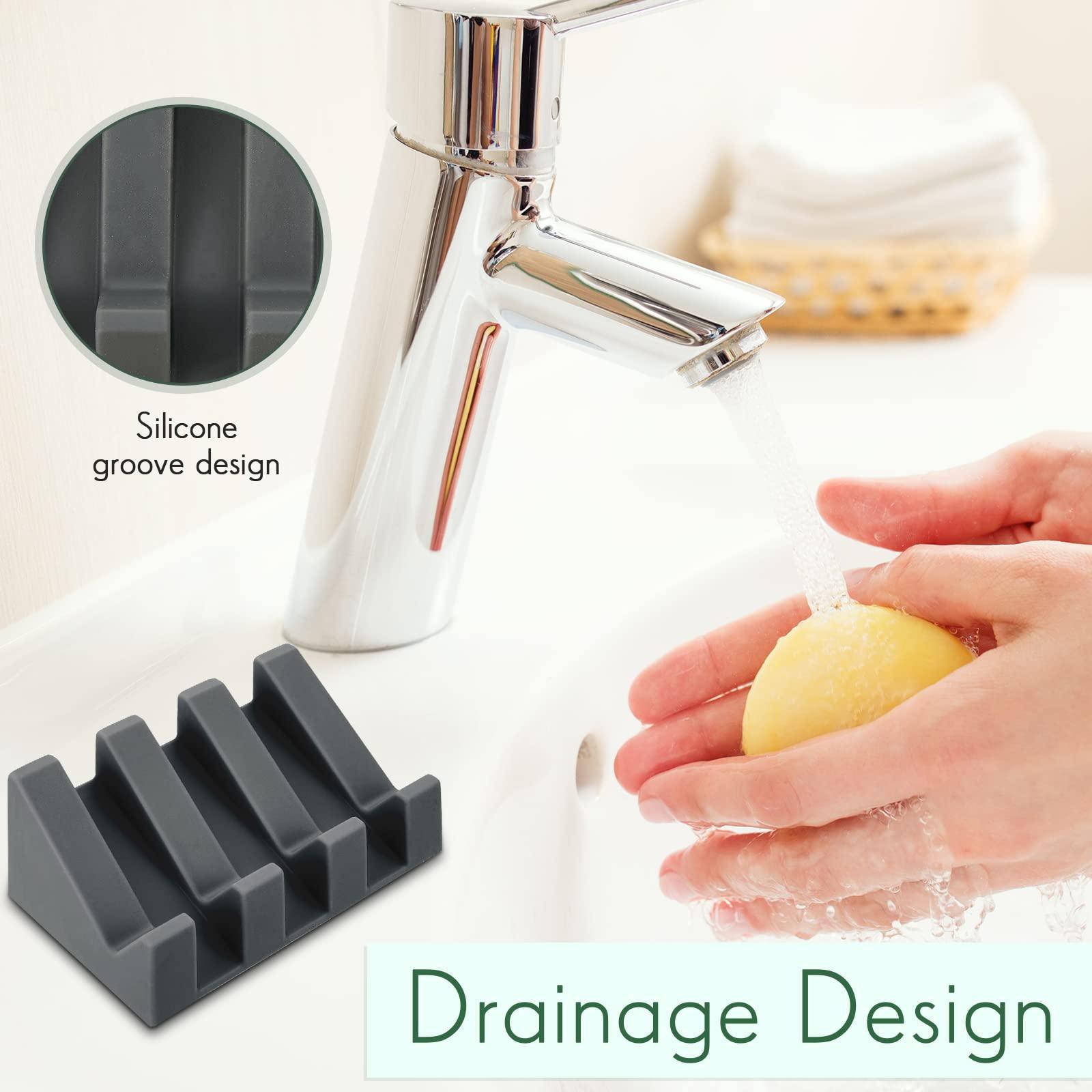 Cunhill 2 Pieces Silicone Soap Dish Self Draining Soap Dish Shower Waterfall Bar Soap Holder Tray with Drain Soap Saver for Kitchen Bathroom Accessories (Dark Grey) - Image 3