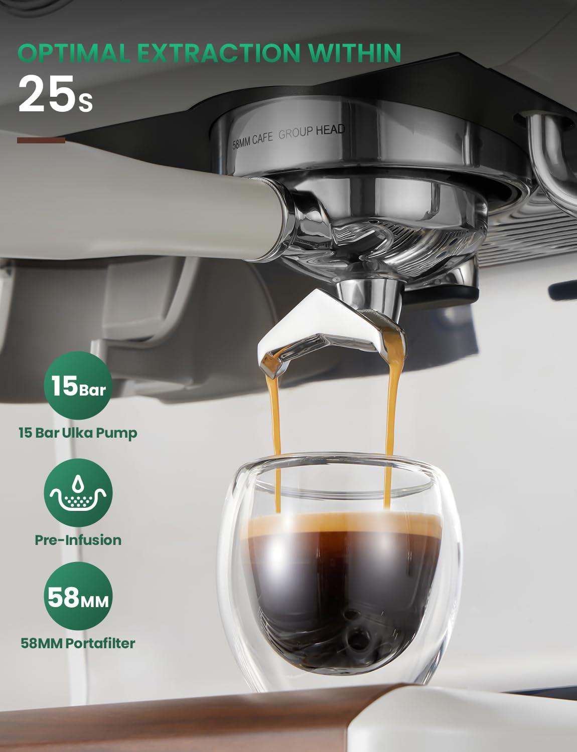COUPLUX Espresso Machine with Grinder, Dual-Boiler&Temperature Adjustable Espresso Coffee Machine 58MM Cafe Espresso Maker with Powerful Steam Wand Beginner Friendly Latte Cappuccino Machines for Home - Image 5