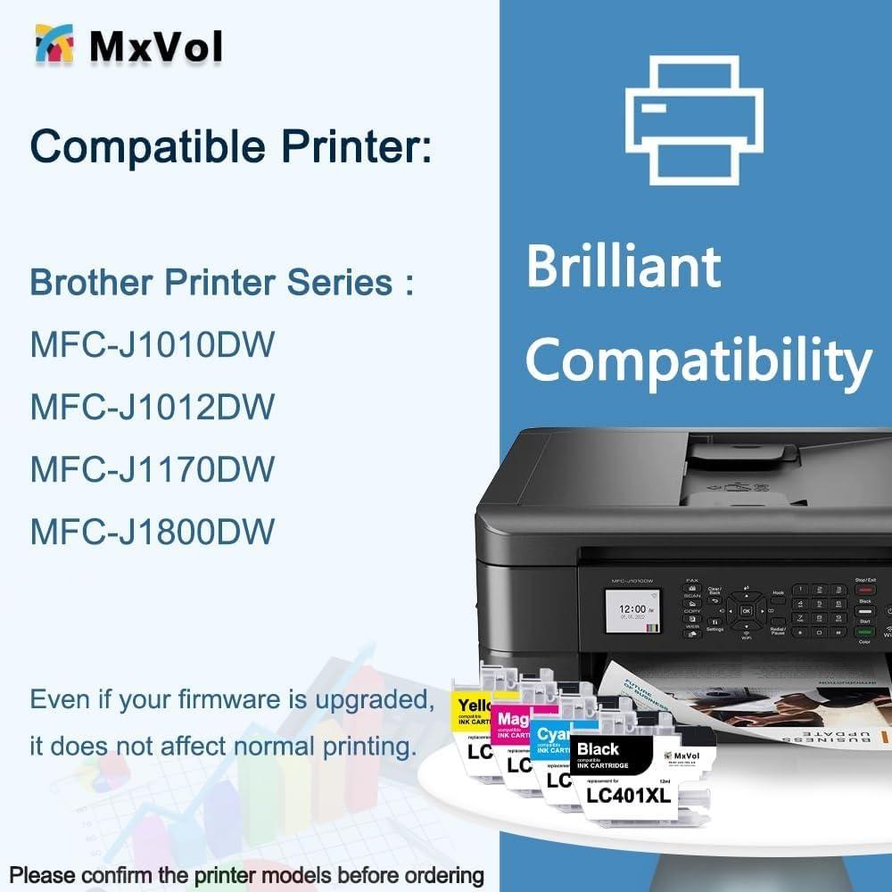 LC401XL LC401 MFC-J1010DW Ink Cartridges High Yield Compatible for Brother Ink cartridges LC 401 XL 401XL for MFC-J1010DW MFC-J1170DW MFC-J1012DW MFC-J1800DW Printer Ink - 4 Pack - Image 2