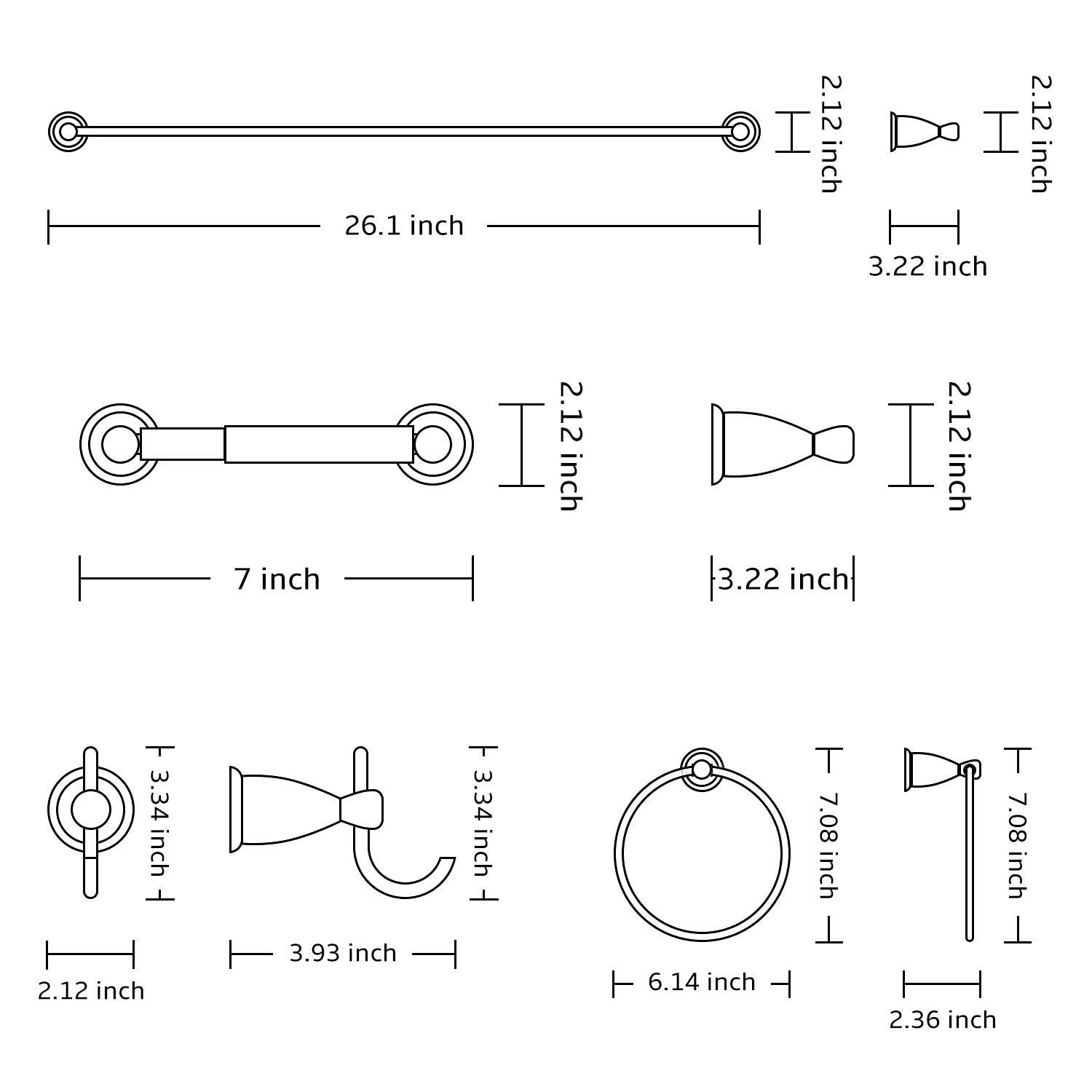 BGL 4-Piece Bathroom Accessory Set Brushed Nickel Bathroom Hardware Set 24 Inches Adjustable Towel Bar Towel Ring Paper Holder Robe Hook - Image 3