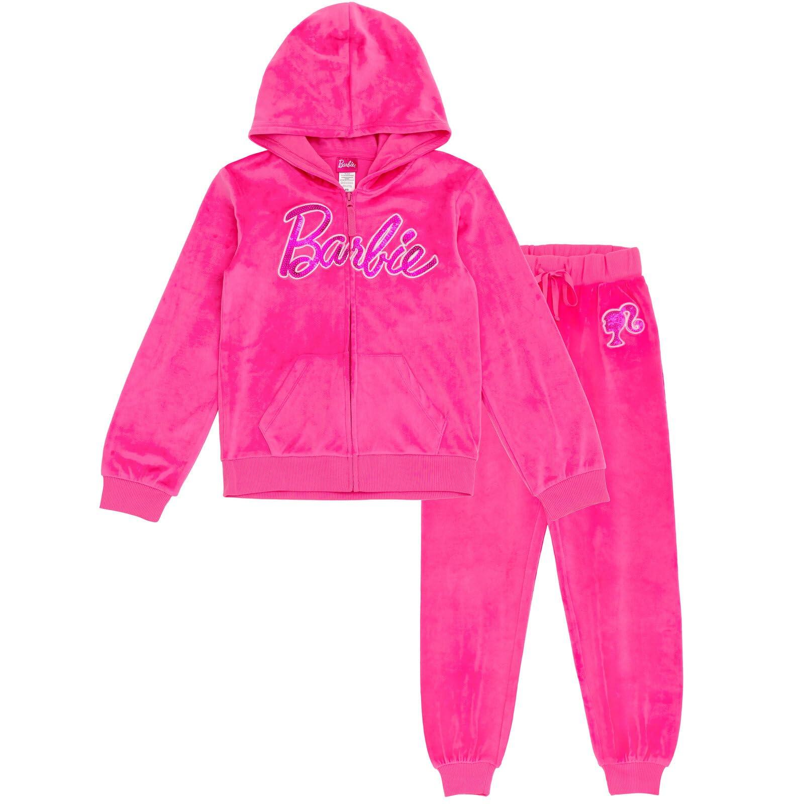 Barbie Velour Matching Family Zip Up Hoodie Pants Outfit Set Newborn to Adult Sizes (Newborn - 2XL)