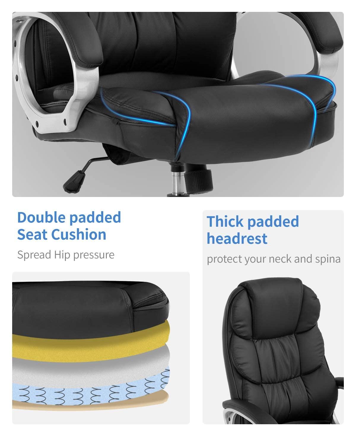 FDW Office Chair Computer High Back Adjustable Ergonomic Desk Chair Executive PU Leather Swivel Task Chair with Armrests Lumbar Support (Black) - Image 4