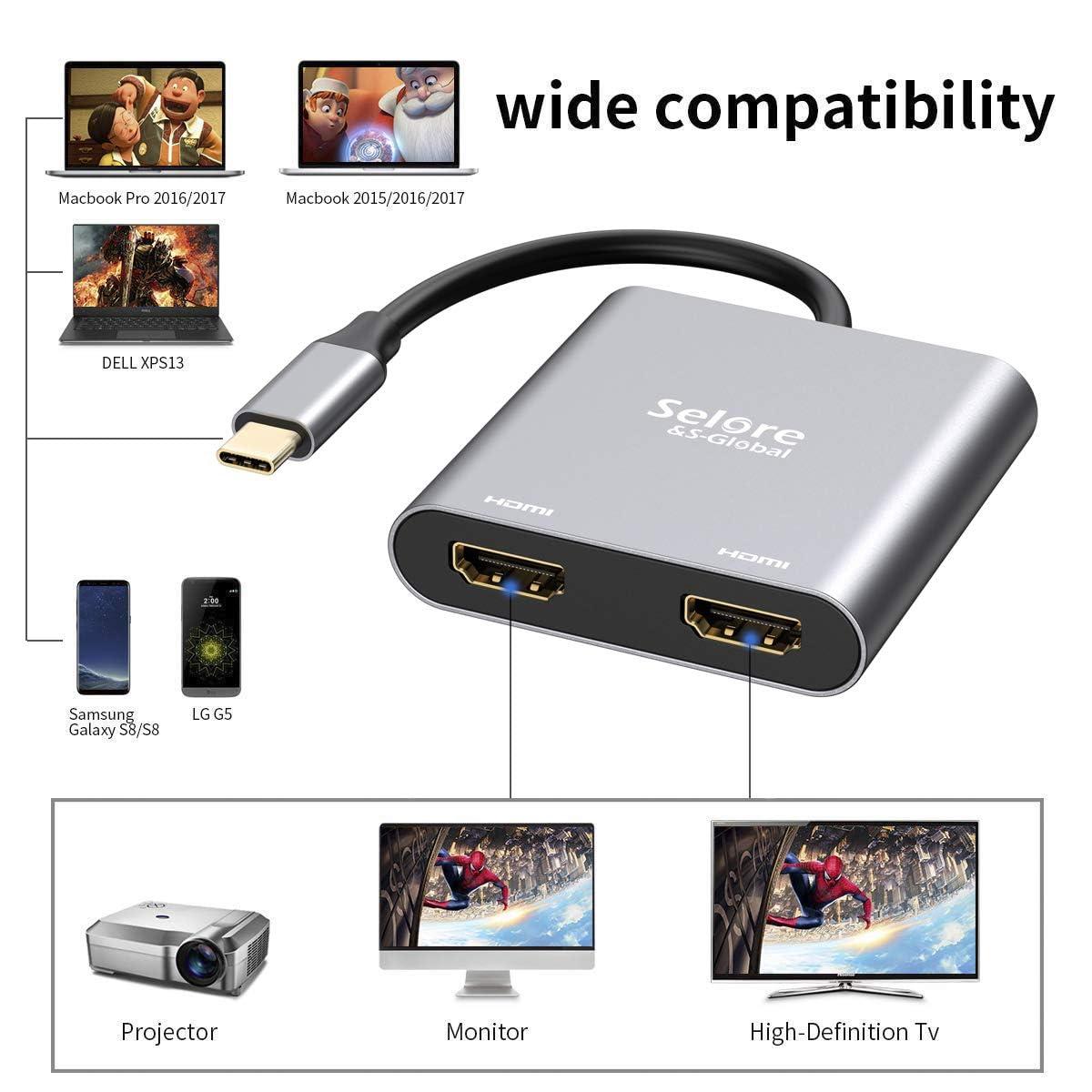 Selore&S-Global USB C to Dual HDMI Adapter 4K @60hz, Type C to HDMI Converter for MacBook Pro Air 2020/2019/2018,LenovoYoga 920/Thinkpad T480,Dell XPS 13/15/17,etc - Image 7