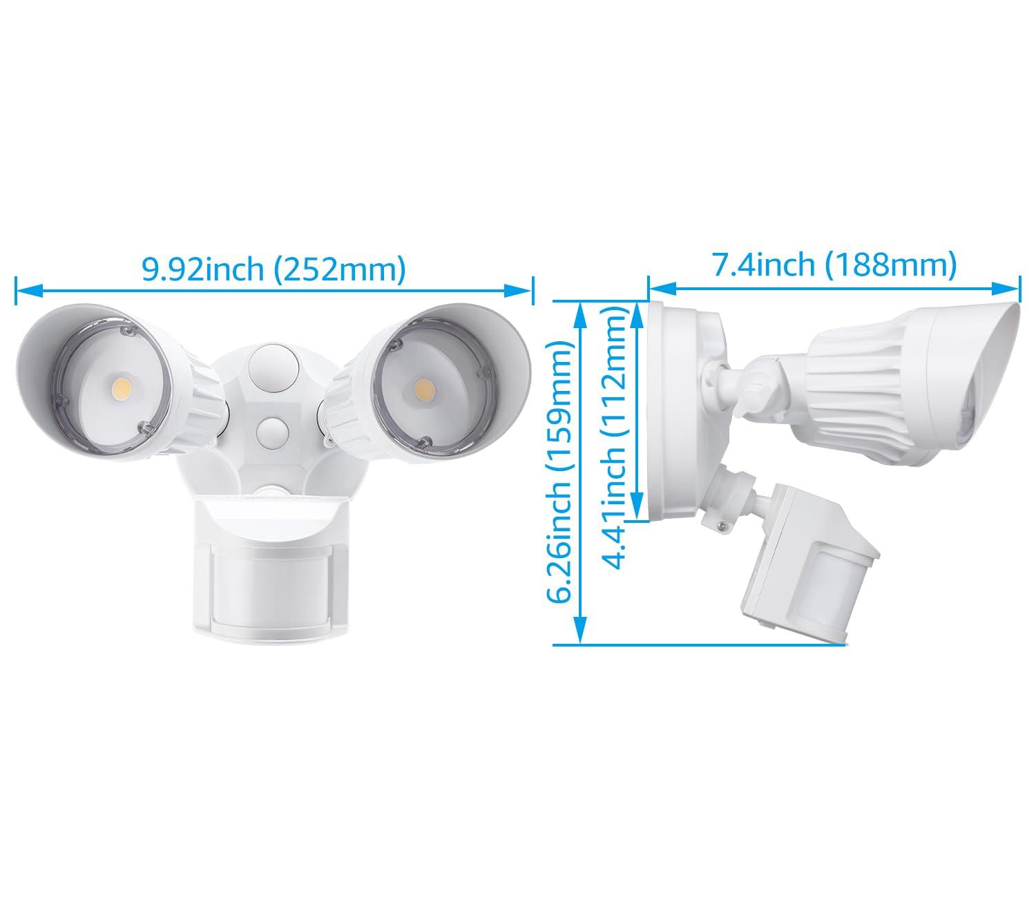 LEONLITE COB LED Security Light, Motion Sensor Flood Lights Outdoor, Aluminum, 3 Modes Motion Detector+Dusk to Dawn+Switch Control, 100-277V, Adjustable 2-Head, IP65, 5000K Daylight, ETL, White - Image 2