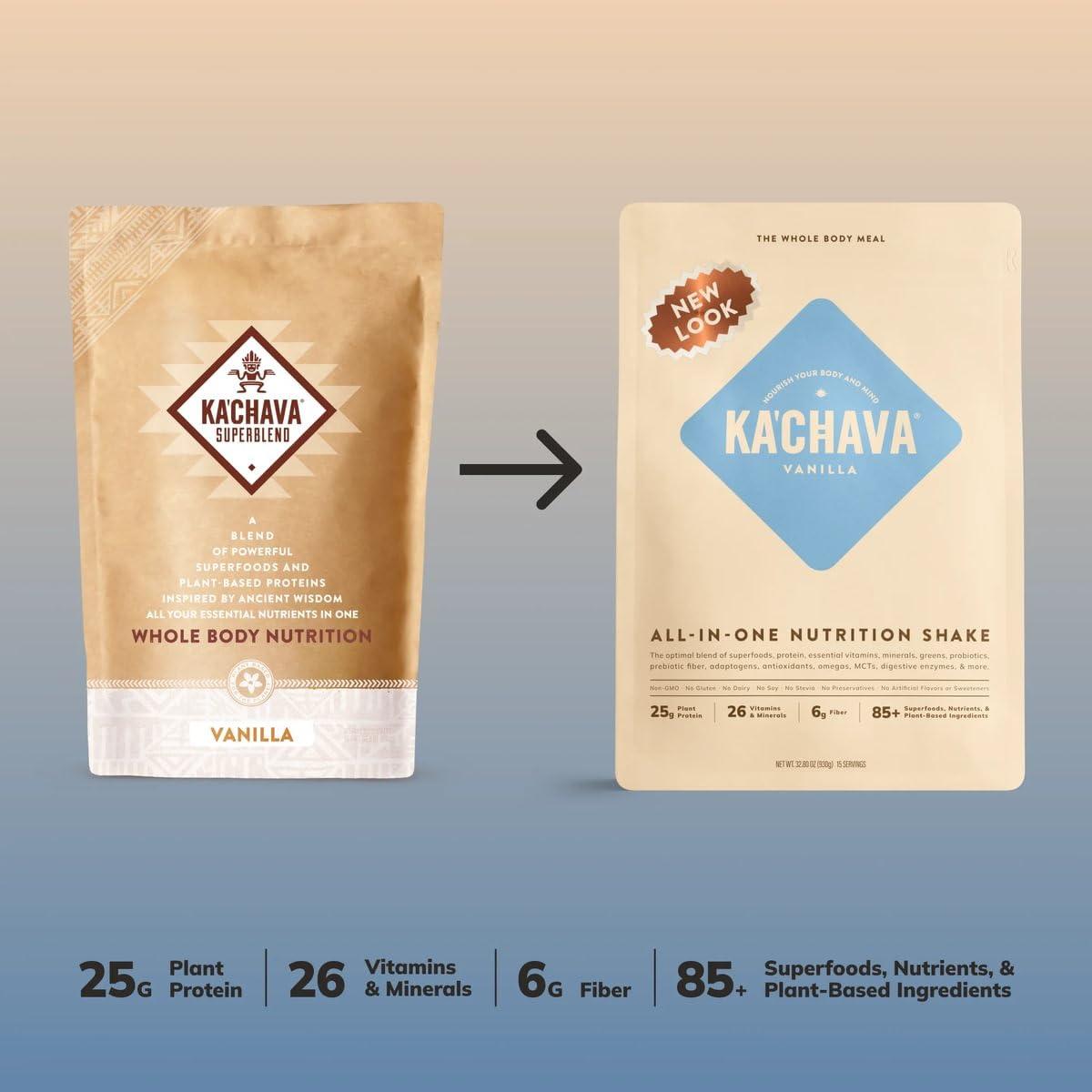 Ka’Chava All-In-One Nutrition Shake Blend, Vanilla, 15 Servings, 85+ Superfoods & Nutrients, Meal Replacement, Greens Plant-Based Superfood Powder Protein Drink, Digestive Enzymes & Probiotics, Vegan Dairy Gluten Free - Image 2