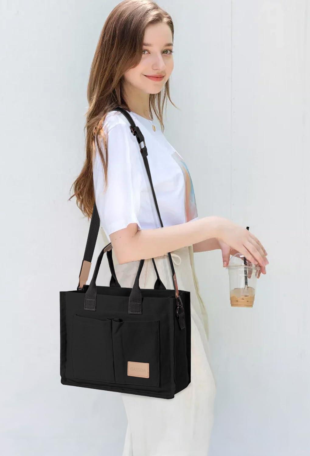 Tote Bags for Women Canvas Tote Purse Crossbody Bags with Pockets Top Handle Shoulder Handbags Satchel Bags for Women - Image 6