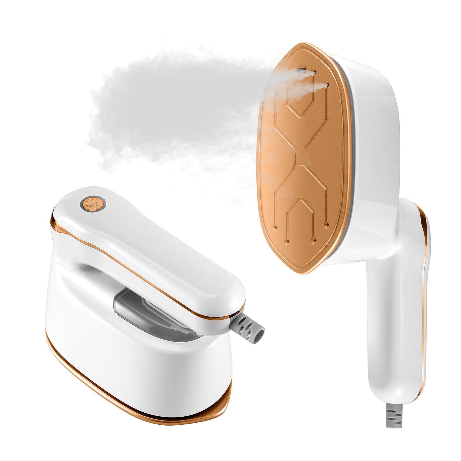 Garment Steamer, 2-IN-1 Travel Iron for Clothes, Powerful Clothes Steamer Iron for Travel, 1100W, Fast Heat-up, 3 Steam Levels Output, Portable Handheld Steamer for Travel Home & Office (Light White)