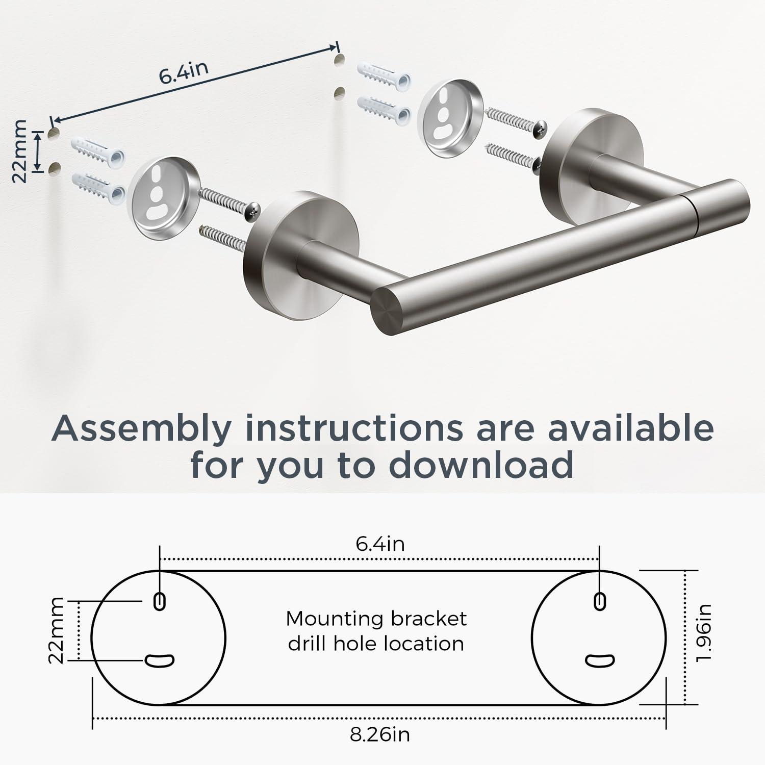 FORIOUS Brushed Nickel Toilet Paper Holder Wall Mount, SUS304 Stainless Steel Double Post Pivoting Tissue Roll Holder and Hand Towel Ring Set for Bathroom, RV, Bathroom Hardware Accessories Set - Image 6