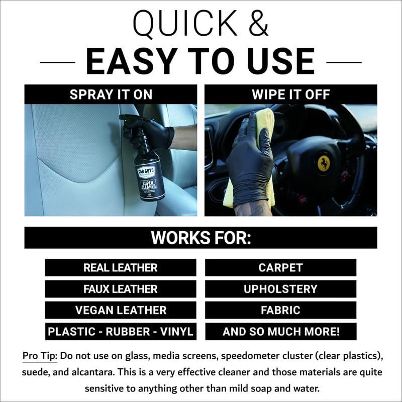 CAR GUYS Super Cleaner | Effective Car Interior Cleaner | Leather Car Seat Cleaner | Stain Remover for Carpet, Upholstery, Fabric, and Much More! | 18 Oz Kit with Microfiber Towel - Image 3