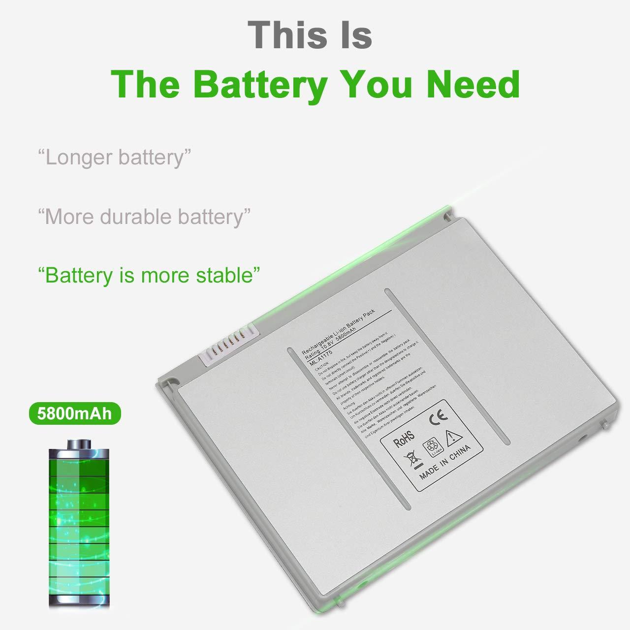 Zosam New Upgrade A1175 Laptop Battery Compatible for MacBook Pro 15 inch A1175/A1260/A1150 A1211/A1226(2006 2007 2008 Version) Compatible for MacBook Pro Battery MA348/A MA348G/ -10.8V 5800mah - Image 3